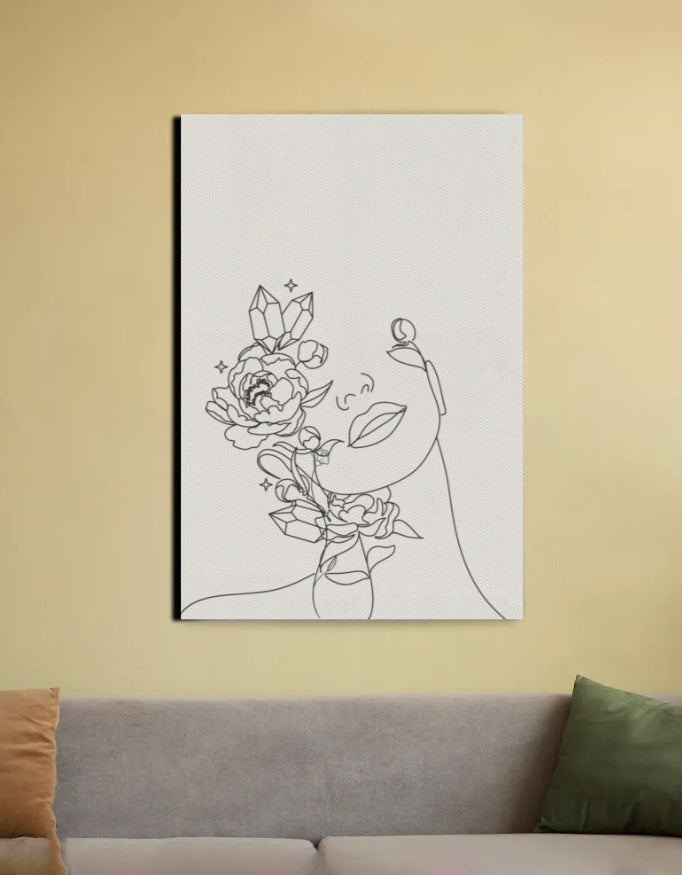 Minimal Line Art- Women with Flower
