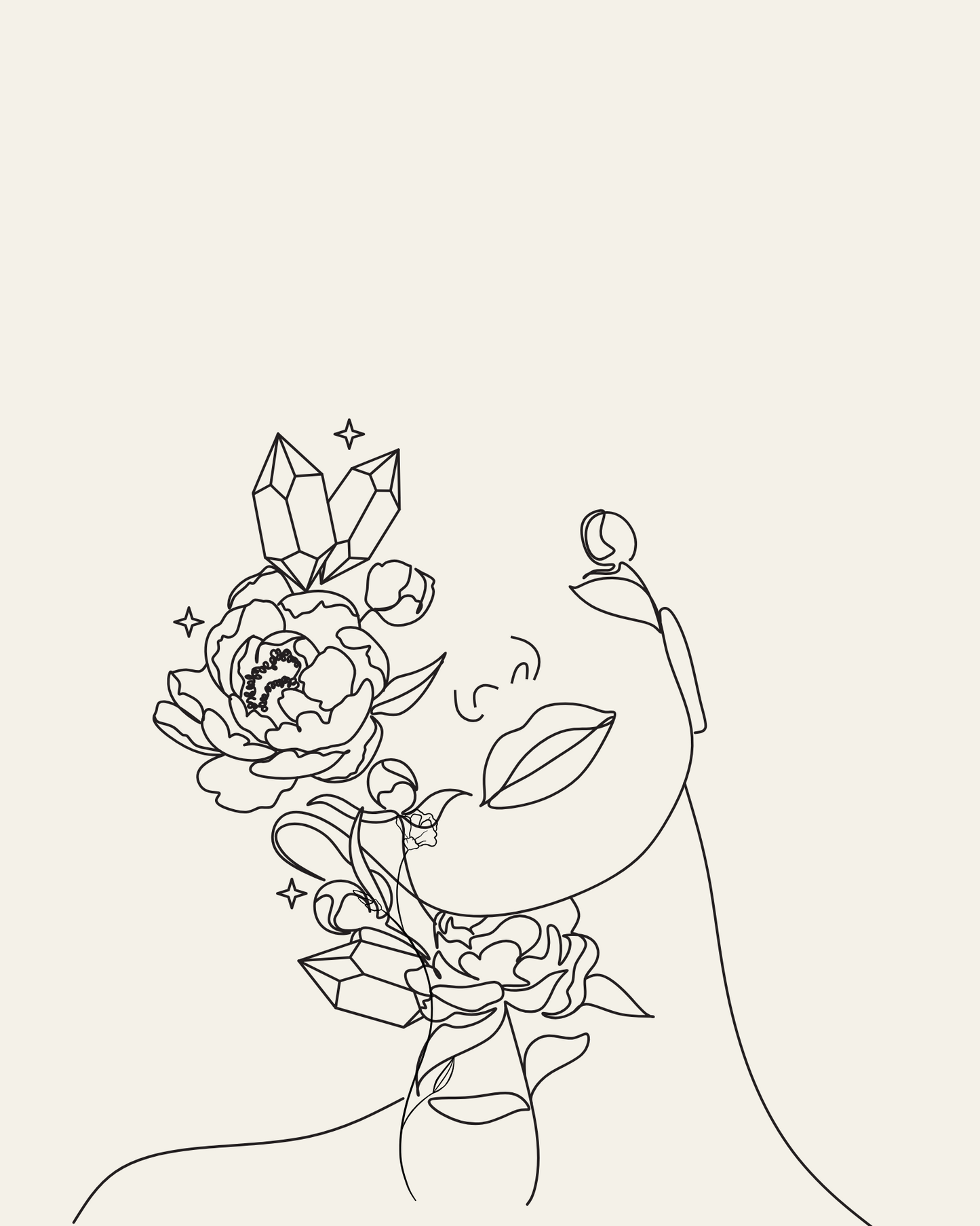 Minimal Line Art- Women with Flower