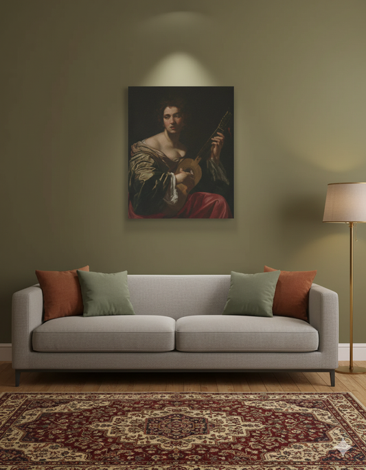 Woman Playing a Guitar By Simon Vouet